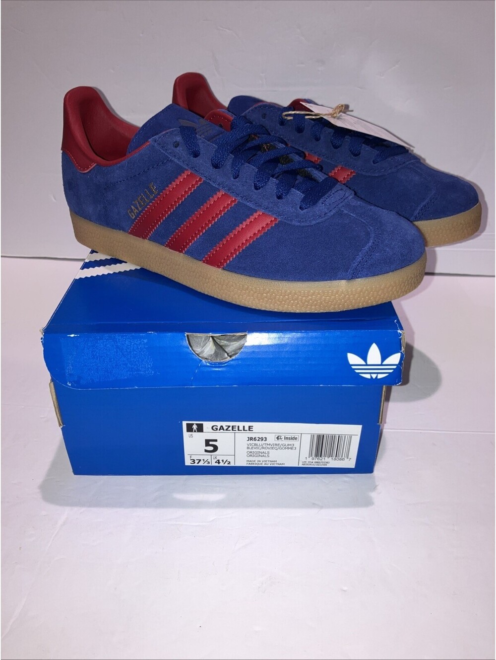Adidas Gazelle Originals Blue Red Suede Women’s Size 6.5 Men’s 5 NEW